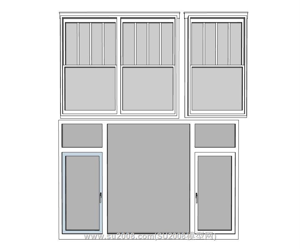 窗沿玻璃窗落地窗su模型 1