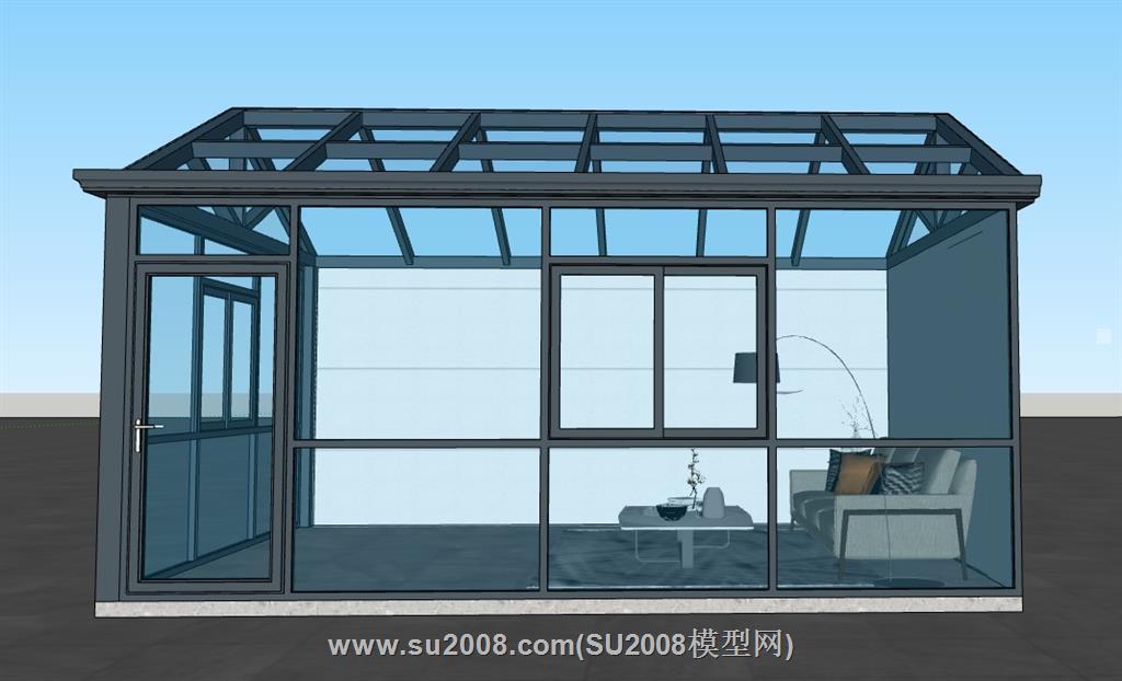 人字顶阳光房su模型 1