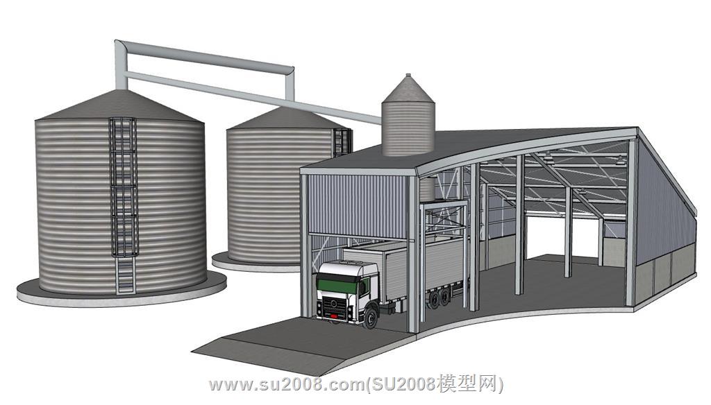 粮食钢板仓工厂仓库su模型 1