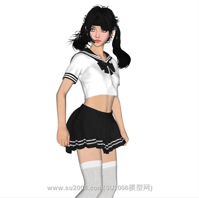 校服女生人物的su模型 1