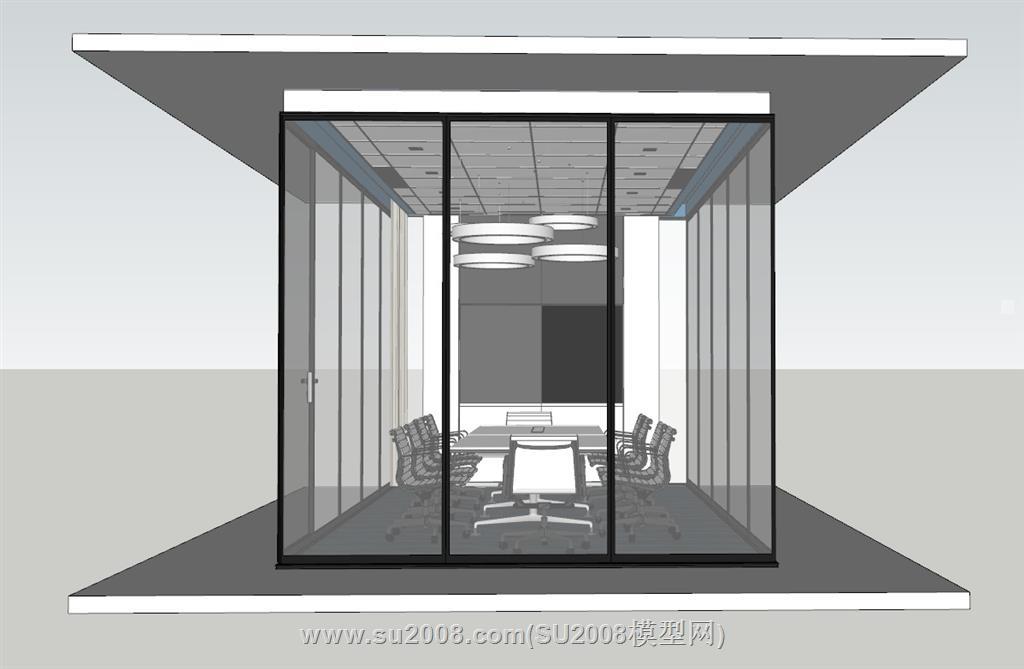 玻璃框架的会议室su模型 1