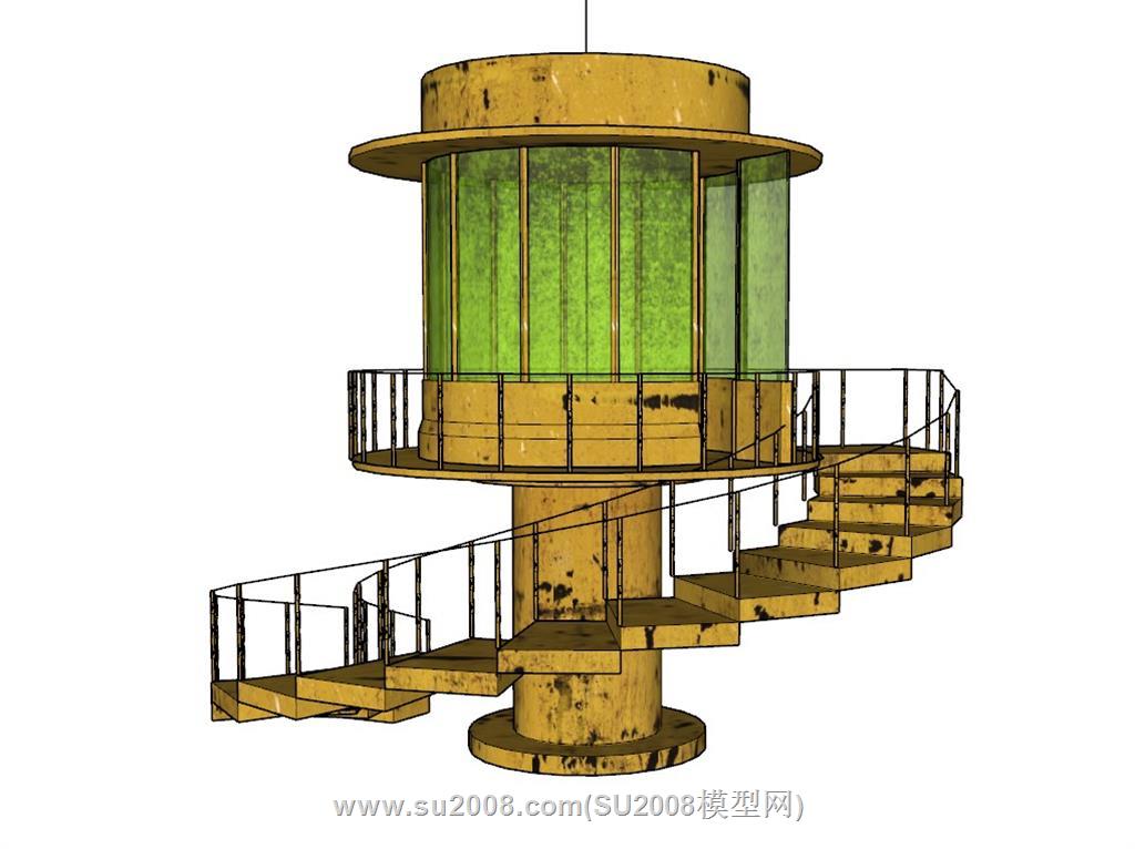 旧生锈观景台塔楼su模型 1