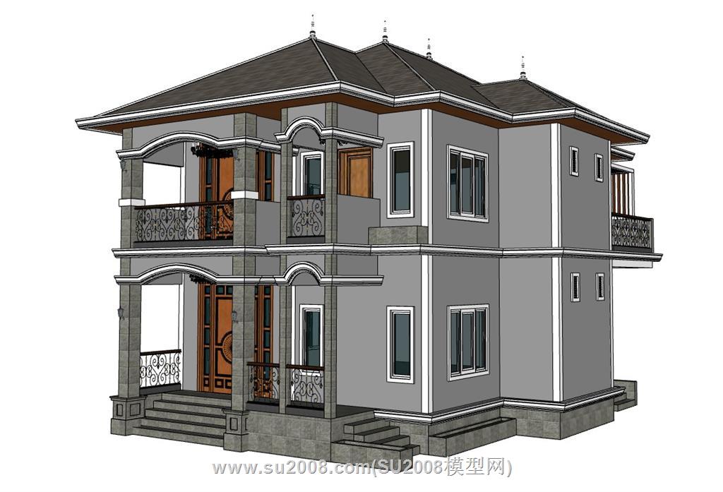 泰式两层独栋别墅su模型 1
