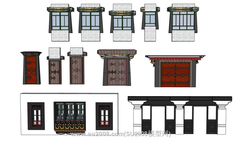 藏式风格门窗su模型 1
