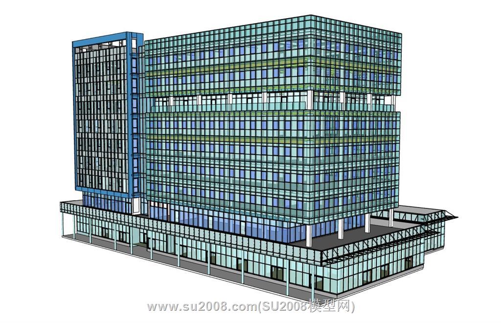 玻璃墙建筑办公楼su模型 1
