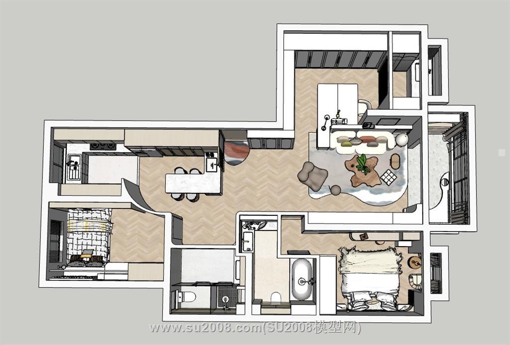 实用现代家装独特户型样板间SU模型，轻松规划家居空间 1