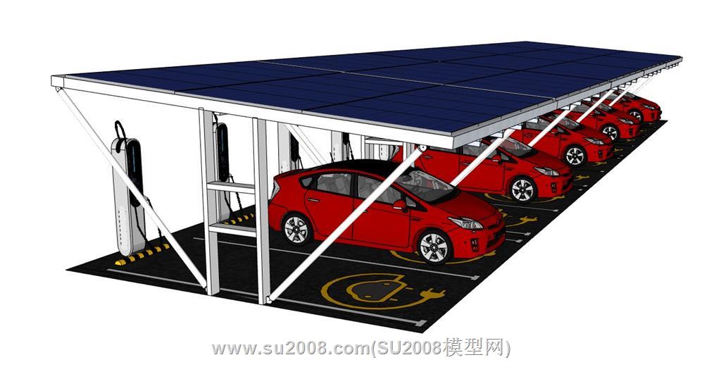 太阳能板新能源汽车停车位SU模型助力绿色交通 1