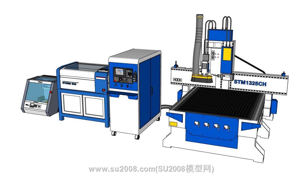 高精度CNC数控机床与激光切割机SU模型：工业之美 1