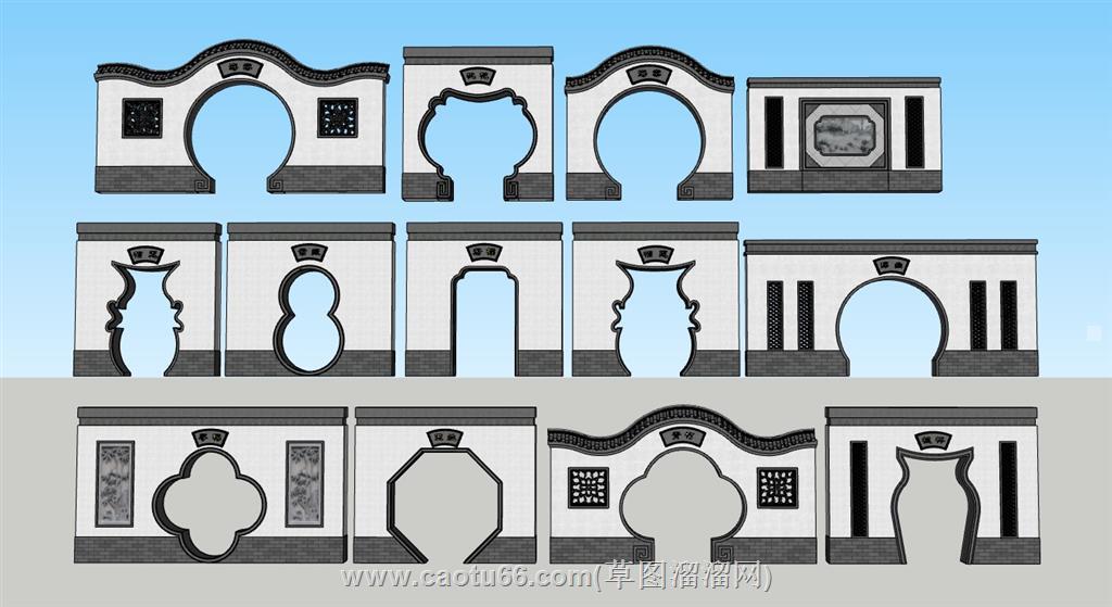 精美SU模型：月洞门、葫芦门、海棠门，尽显中式古韵 1