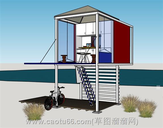 海边高脚小屋工作室su模型 1