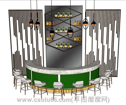 弧形酒吧前台柜SU模型