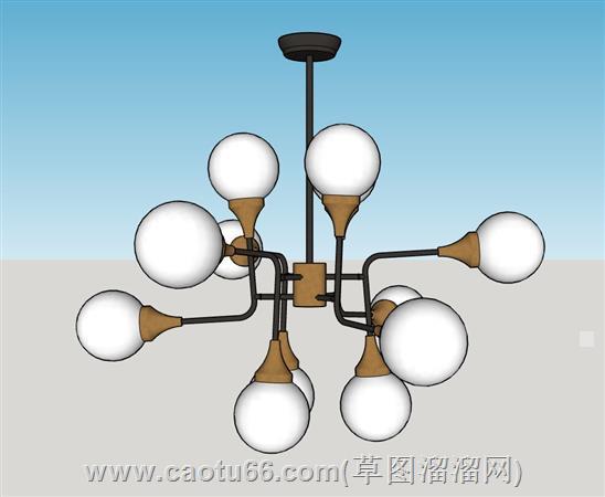 金属玻璃球吊灯su模型 1