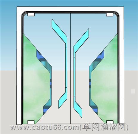 科技门玻璃推拉门su模型 1