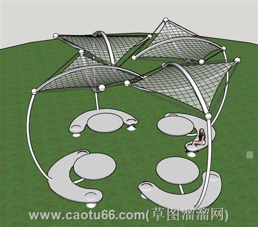 张拉膜廊架座椅su模型 1