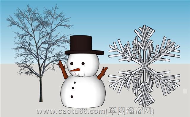 大雪雪源雪人su模型 1