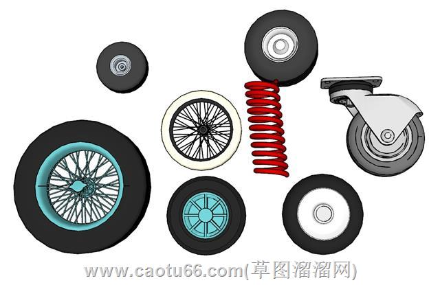 弹簧避震小轱辘车轮转向轮su模型 1