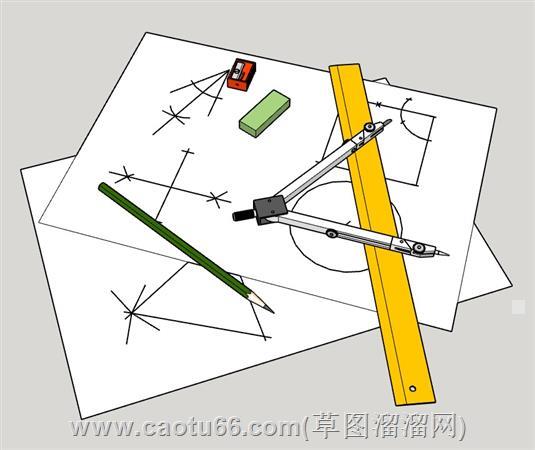 圆规尺子铅笔削笔刀su模型