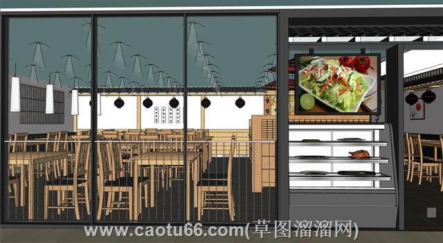 韩式餐厅饭馆su模型