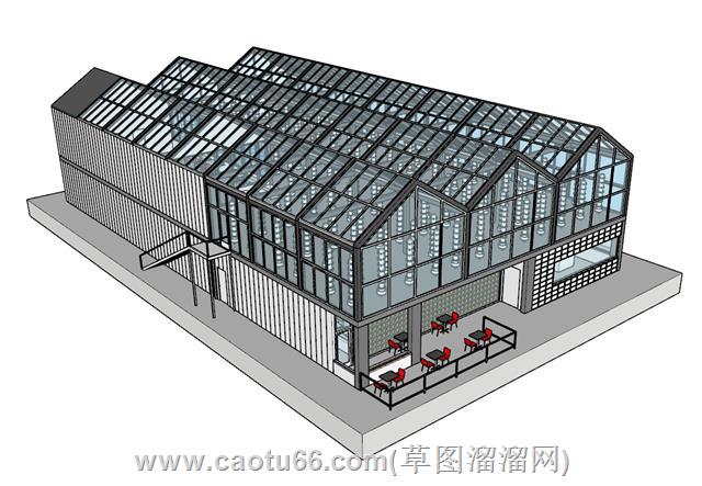 简化温室大棚建筑su模型 1