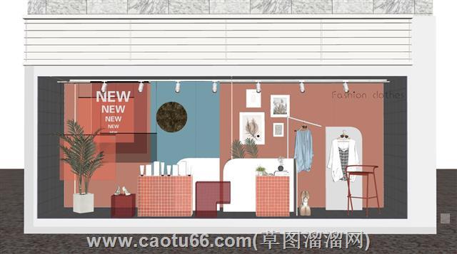 现代服装店的橱窗su模型 1