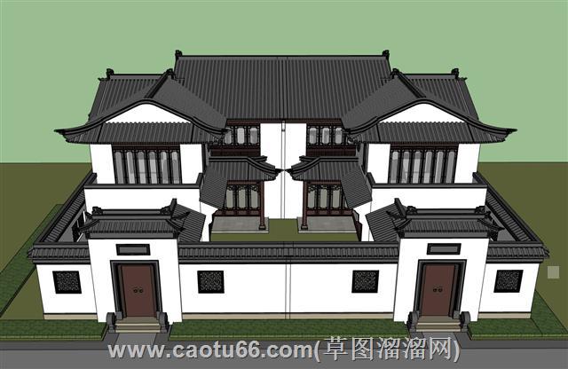 中式四合院住宅别墅su模型 1