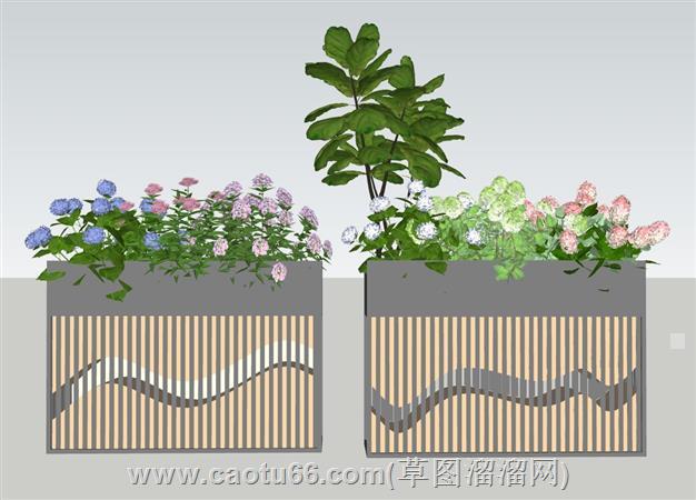 中式创意花箱植物su模型 1
