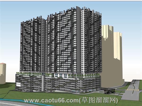 高档小区带游泳池su模型 1