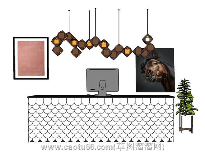 前台柜接待台su模型 1