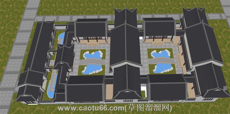 中式四合院住宅建筑su模型 1