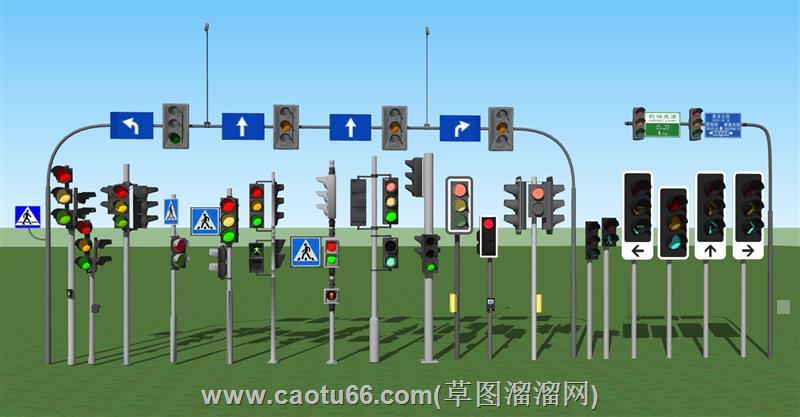 交通信号标牌红绿灯su模型 1