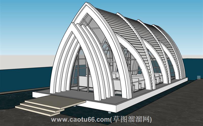 异形水上建筑su模型 1