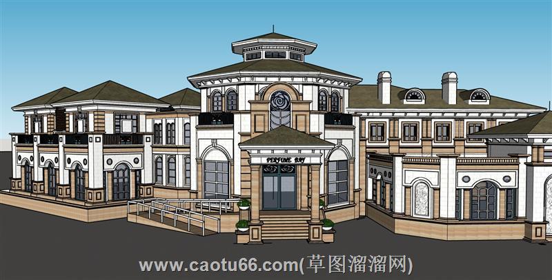 东南亚坡屋顶建筑su模型 1