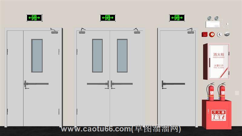 推杆锁消防门安全门su模型 1