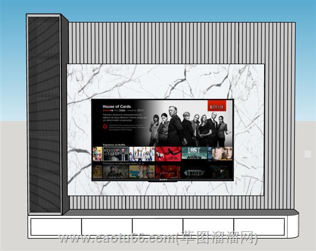 现代电视柜电视墙su模型