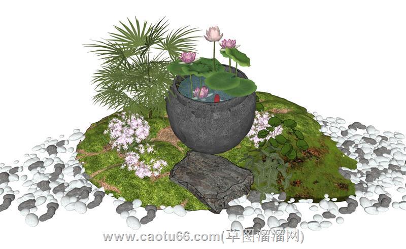 荷花池水缸景观su模型 1