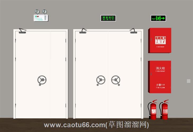 消防门消防灯灭火器su模型 1