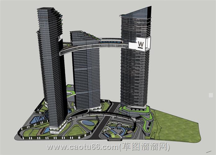 超高层综合体建筑su模型