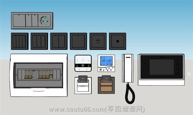 家居控制器空开门铃插电卡su模型 1