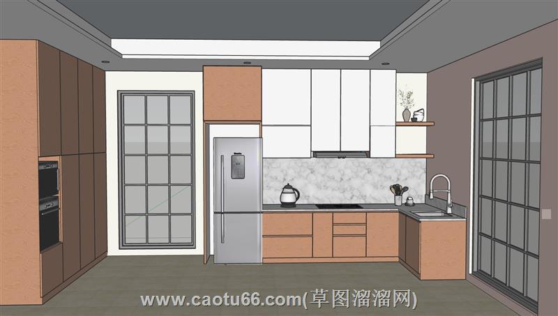 现代厨房空间的su模型 1