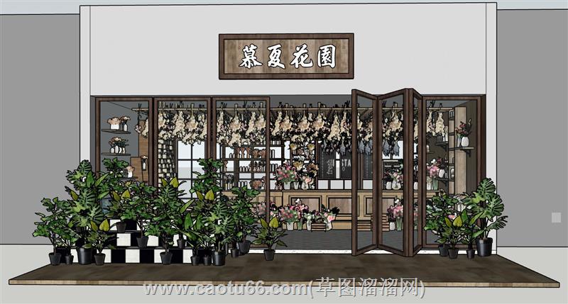 鲜花店木商铺su模型 1