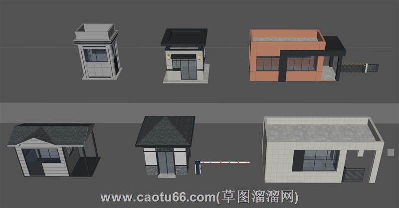 保安岗保安亭门卫亭su模型 1