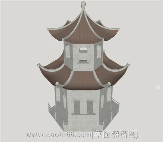 砖塔宝塔古建筑的su模型 1