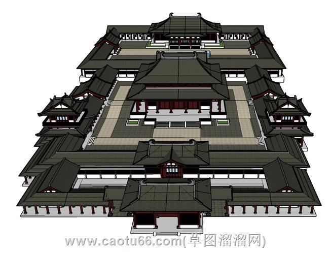 中式寺庙古建筑庙宇模型