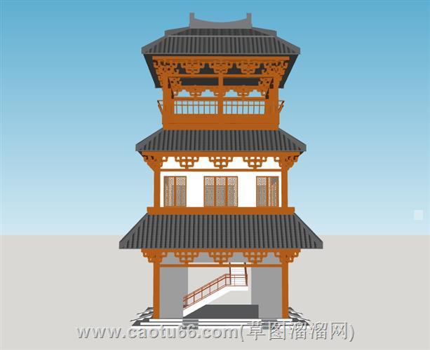 仿古建筑阁楼钟鼓楼模型