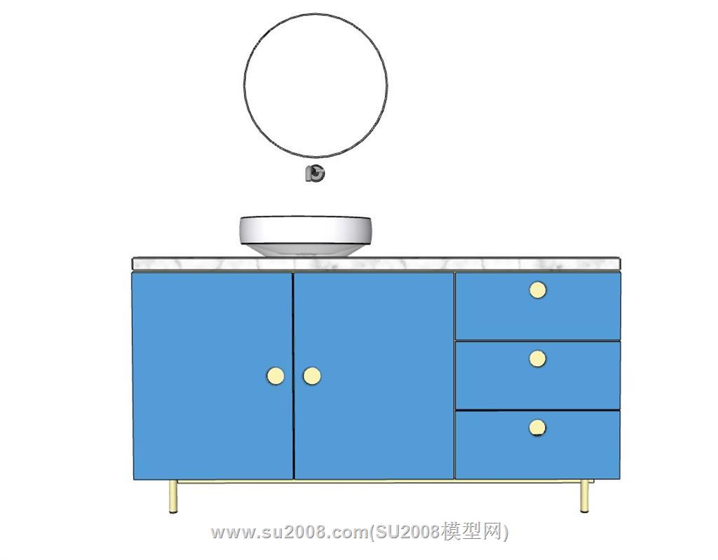 现代浴室柜洗脸盆su模型 2