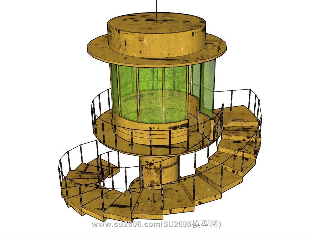 旧生锈观景台塔楼su模型 2
