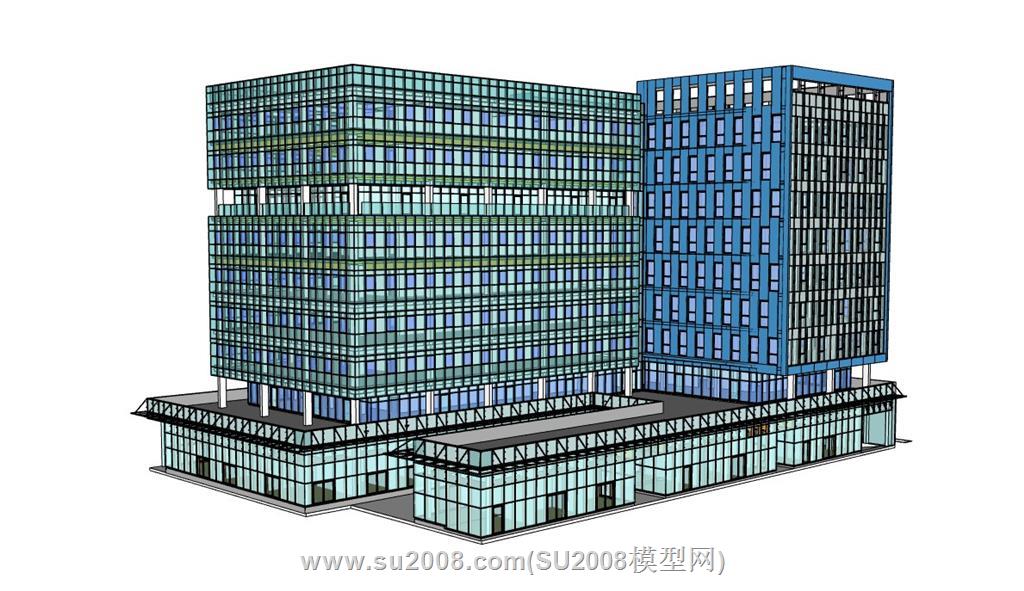 玻璃墙建筑办公楼su模型 2