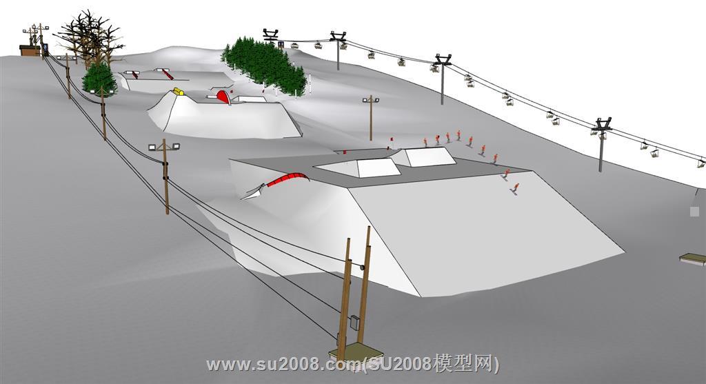 独特户外大型山地滑雪场SU模型，彰显个性冰雪景观 2