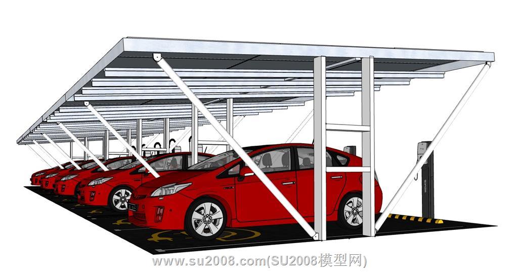 太阳能板新能源汽车停车位SU模型助力绿色交通 2