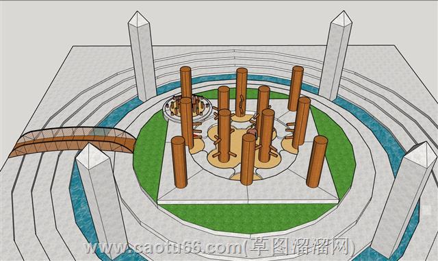 八卦阵木桩休憩地su模型 2